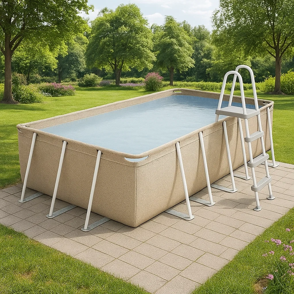 Piscine tubulaire rectangulaire 532 x 265 x 119 cm, couleur beige, avec filtre et échelle lakuevb201MY