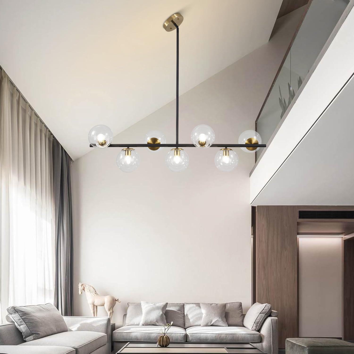 Moderne Esszimmerleuchte von KCO Lighting aus goldfarbenem Metall, Kücheninsel-Pendelleuchte aus weißem Glas, 7-flammig, E27, 80 cm höhenverstellbar