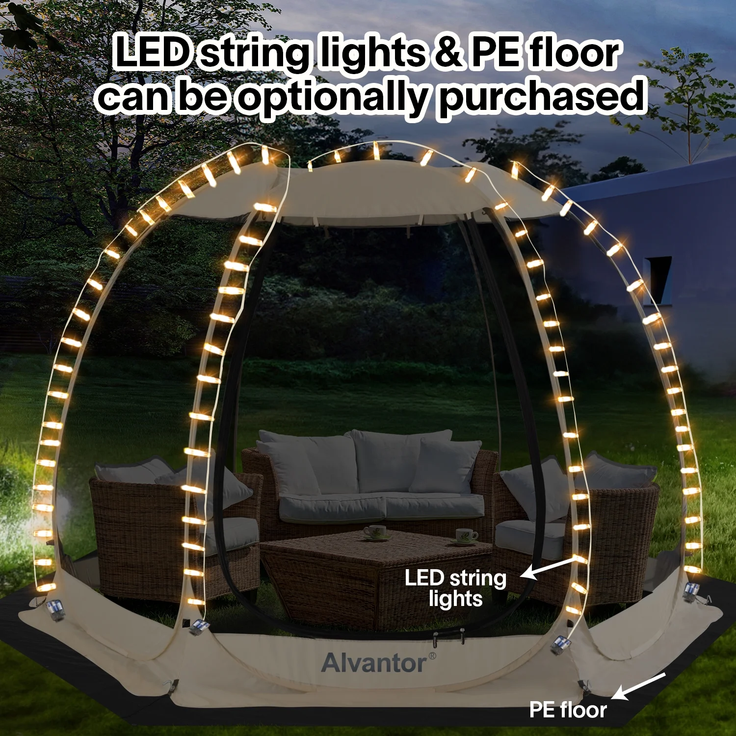 10 x 10 myggenet til udendørs familietelt - Udtrækkelig pavillon med markise til have eller restaurant