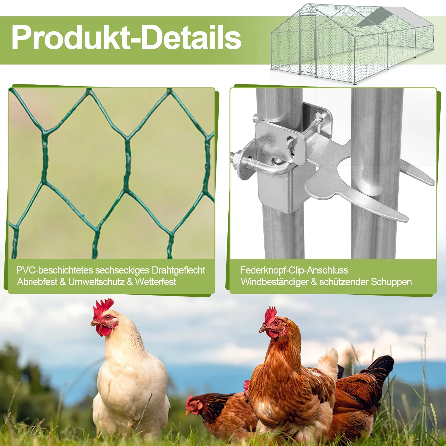 2025 Sonnewelt Hühnerstall mit PE-Markise 3 x 6 x 2 m