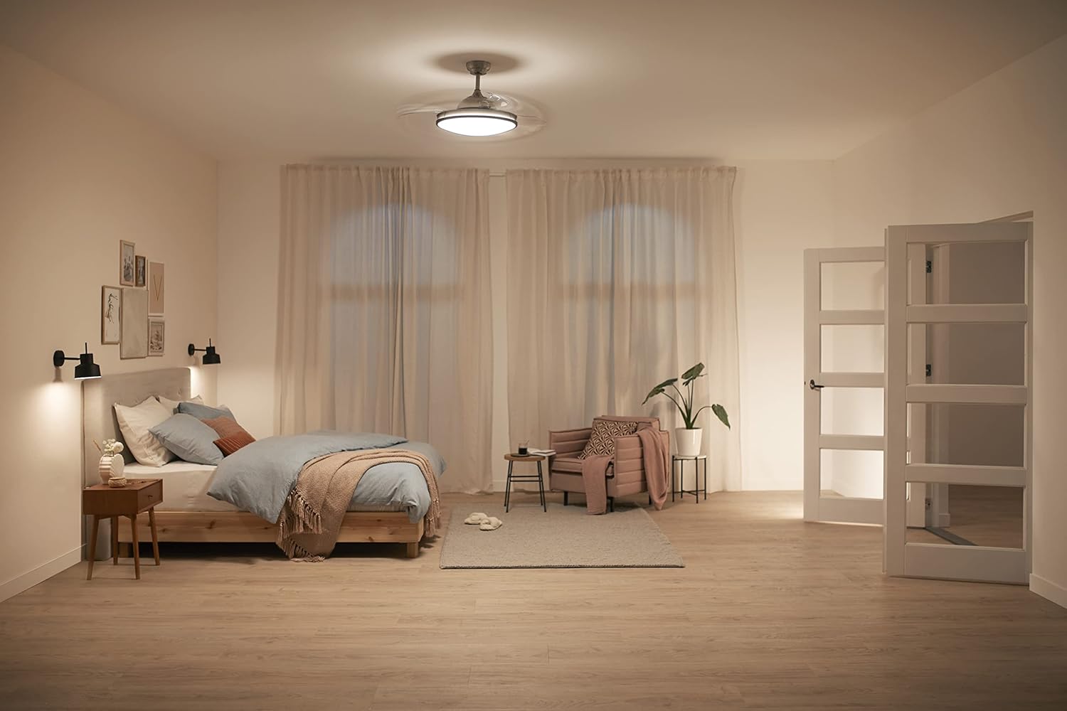 Ventilateur de plafond Philips Lighting Atlas avec éclairage LED et télécommande 106 cm Nickel