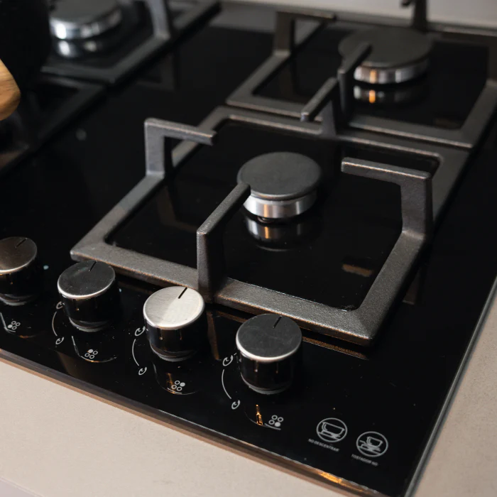 Plaque de cuisson à gaz FDV 2025, 4 brûleurs, 60 cm, noire