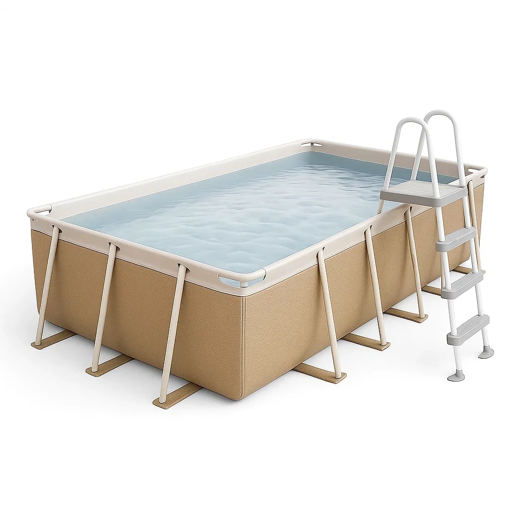 Piscine tubulaire rectangulaire 532 x 265 x 119 cm, beige/blanc, avec filtre et échelle jsEKkkB203Xn