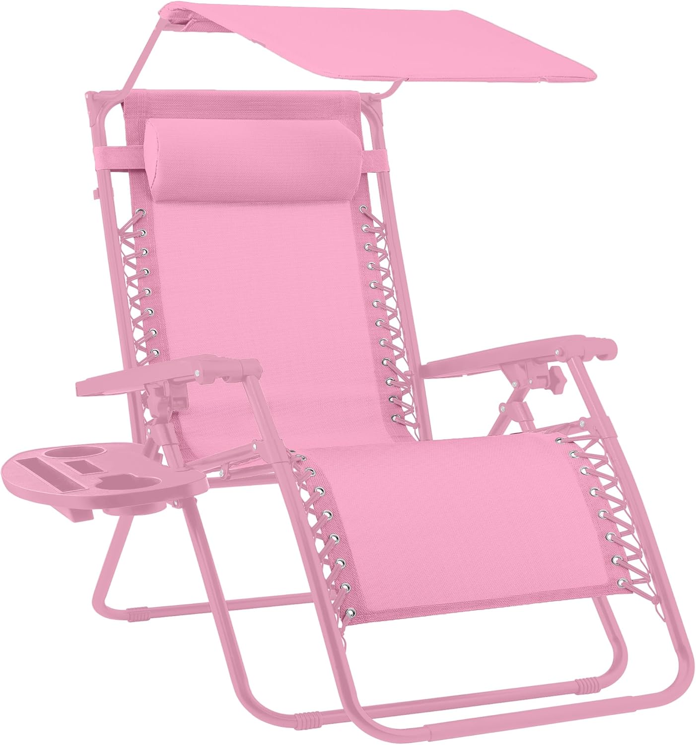 Bedste valg – Zero Gravity-lænestol til terrassen. Justerbar og foldbar udendørsstol med baldakin, nakkepude og sidebakke. Textilene – Påfugleblå