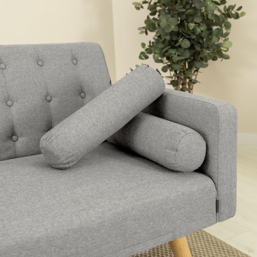 Nalui – 3-Sitzer-Schlafsofa, gepolstert, 203 x 82 x 78 cm, One Dots, mit 2 Kissen und Klick-Klack-Öffnungsmechanismus mit mehreren Liegepositionen. Chaiselongue-Schlafsofa mit Holzbeinen, umwandelbar in ein Doppelbett | Beige