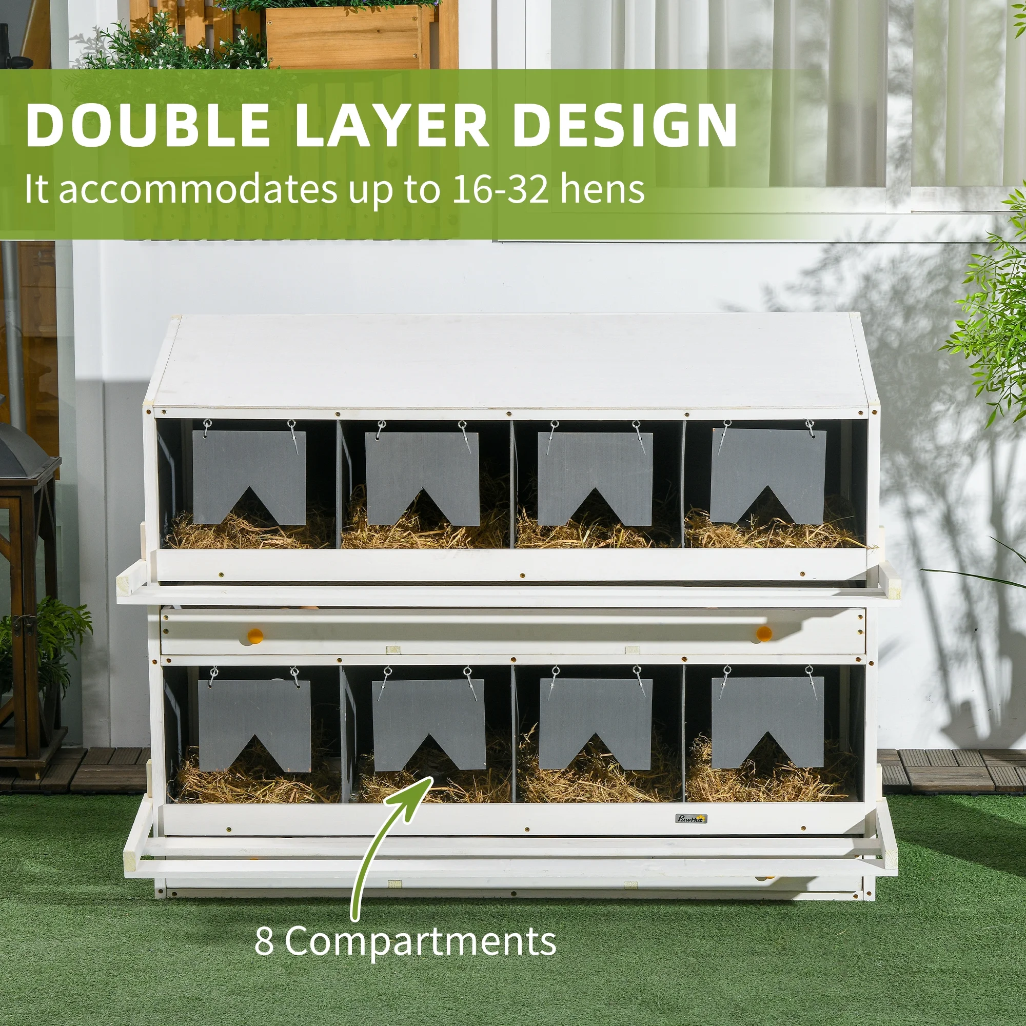 PawHut Kyllingerede med 2 æggekammer og 8 æggebakker