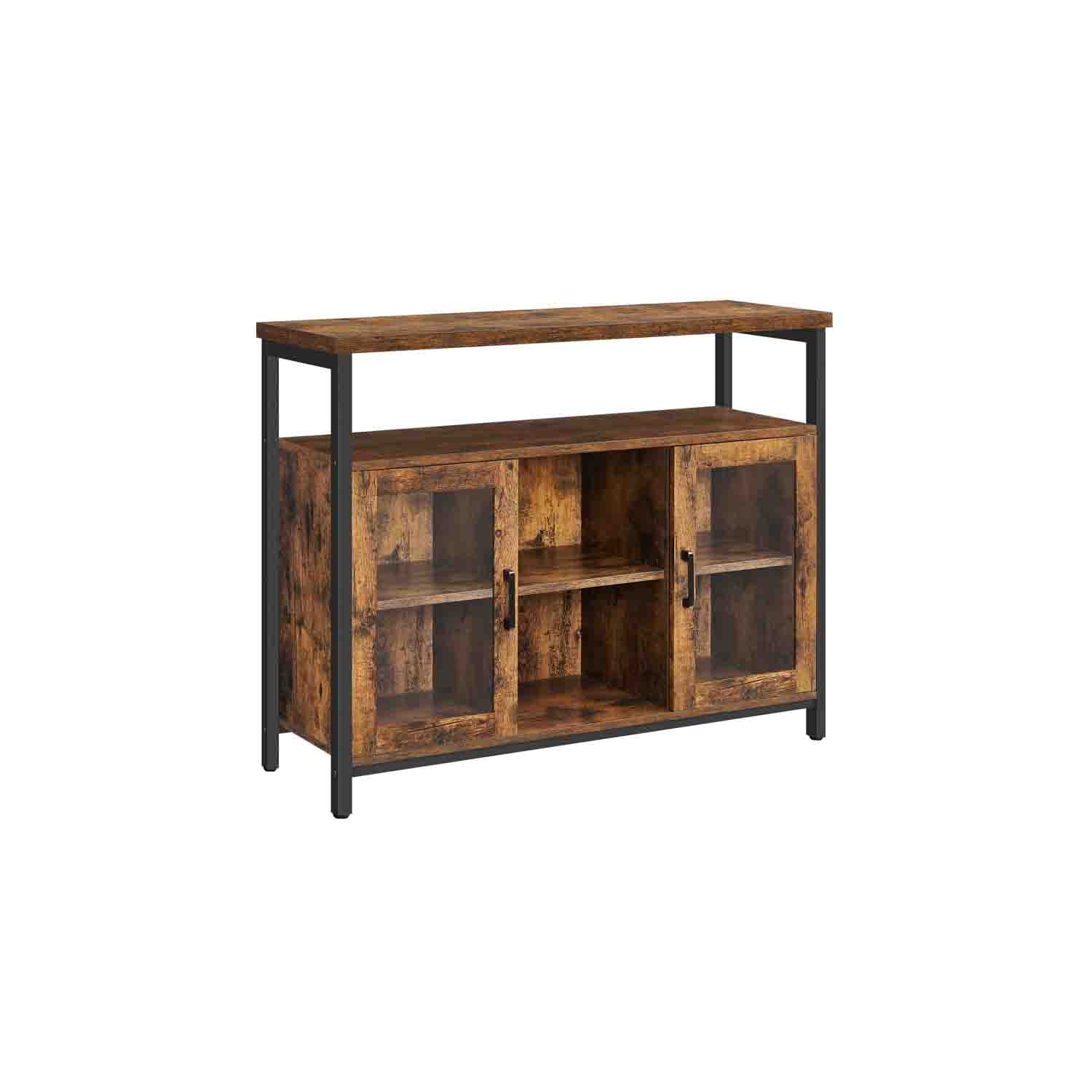 Industrielt stil skænk med 2 døre i klart glas