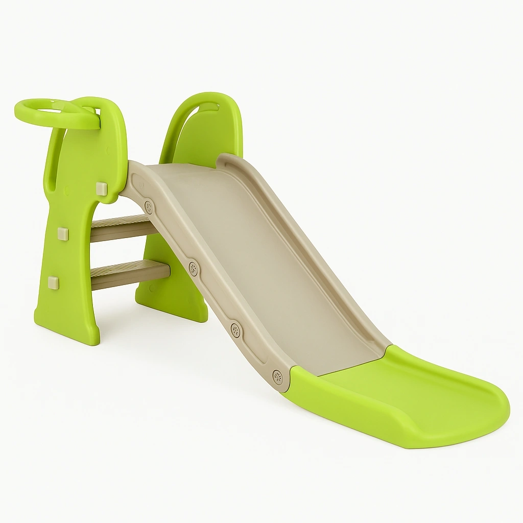Toboggan 145 x 60 x 98 cm beige et vert 2 à 6 ans pliable - jXpSrUND78uj