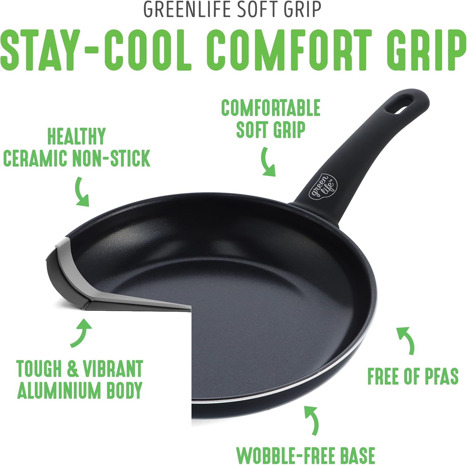 GreenLife Soft Grip 16-teiliges Antihaft-Keramik-Kochgeschirr-Set, bestehend aus Bratpfanne, Stielkasserolle und Topf, PFAS-frei, spülmaschinenfest, ofenfest, türkis