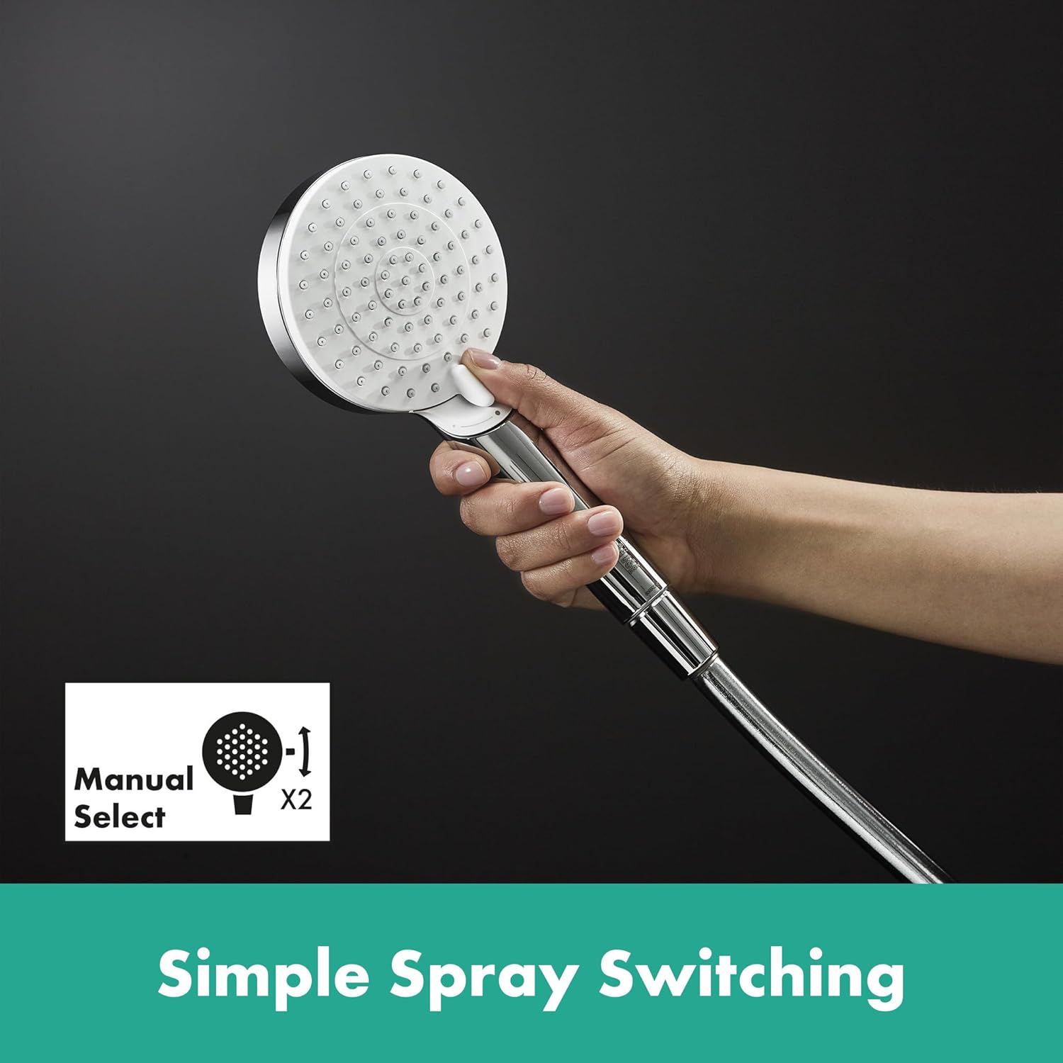 hansgrohe Crometta E - wassersparendes Duschsystem (EcoSmart) mit Thermostat, Regendusche (240 x 240 mm), Handbrause (2 Strahlarten), flexiblem Schlauch, Brausestange und rechteckigem, feststehendem Brausekopf, Chrom, 27281000