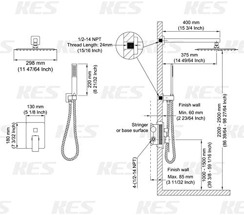 KES Duschsystem mit 12-Zoll-Regenduschkopf