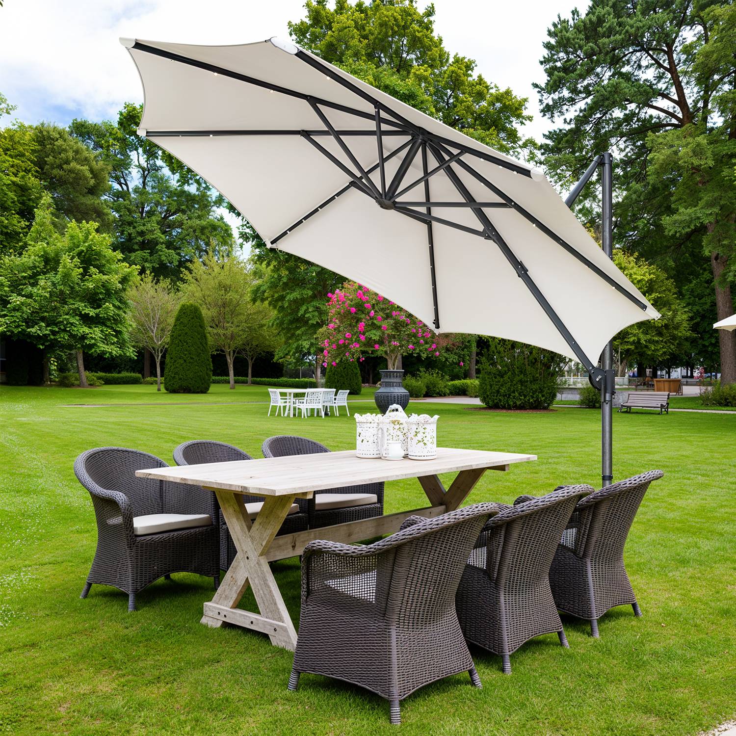 Drehbarer Hängeschirm mit Kurbel, Modell 2025, Taubengrau