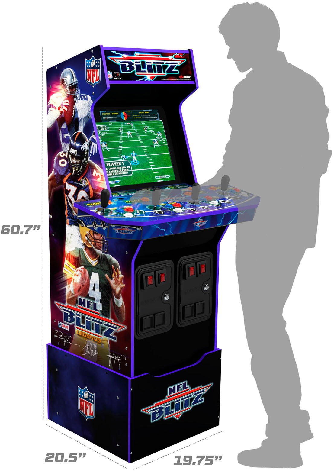 Arcade1Up – Machine d'arcade NFL Blitz avec base élévatrice et chapiteau lumineux – Multicolore