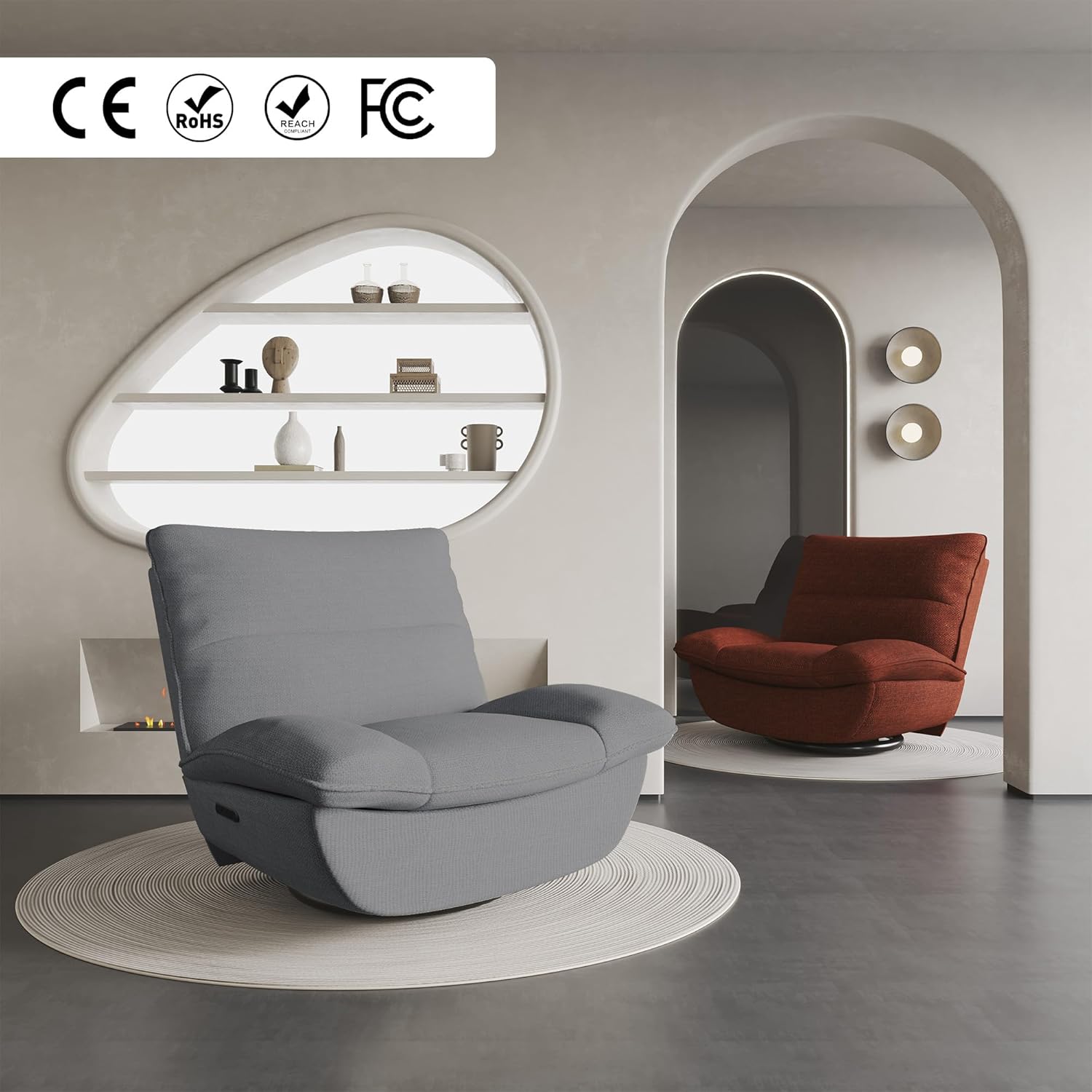 FLEXISPOT XC6 Relaxsessel, Drehsofa mit Wippfunktion, TV-Sessel mit verstellbarer Rückenlehne, Liegesessel für Schlafzimmer, Wohnzimmer und Heimkino (Beige)