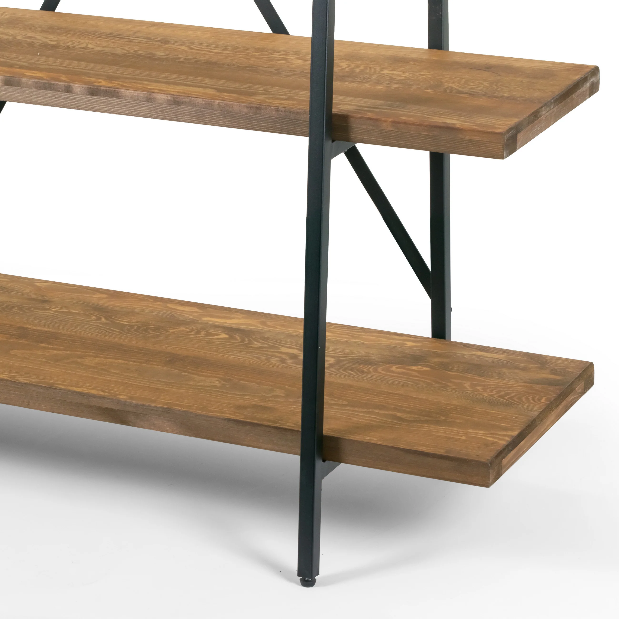 Ailis 2025 Schräges Bücherregal, 182 cm, aus brauner Kiefer mit schwarzem Metallrahmen – 5-stöckiges Designer-Bücherregal