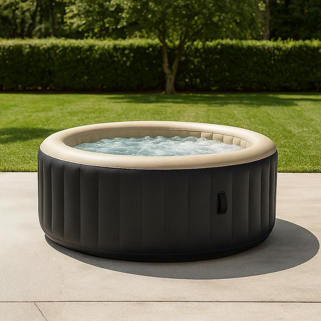 Spa gonflable rond pour 4 personnes, en PVC noir et beige, diamètre 180 x 66 cm - 39JuPRHtwfFn