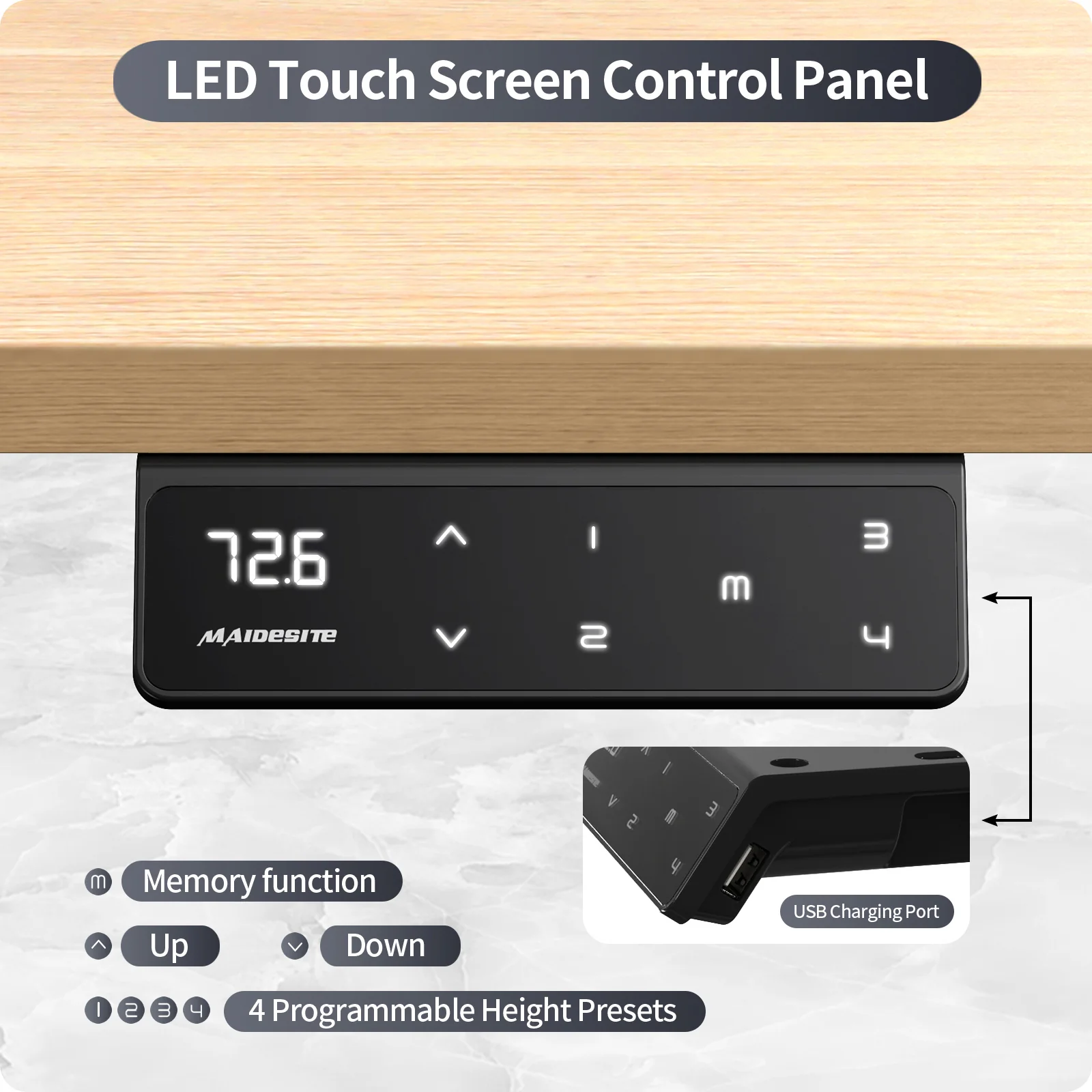 Maidesite M2 höhenverstellbarer elektrischer Schreibtisch, 140 x 71 cm, mit Zubehörset für das Homeoffice