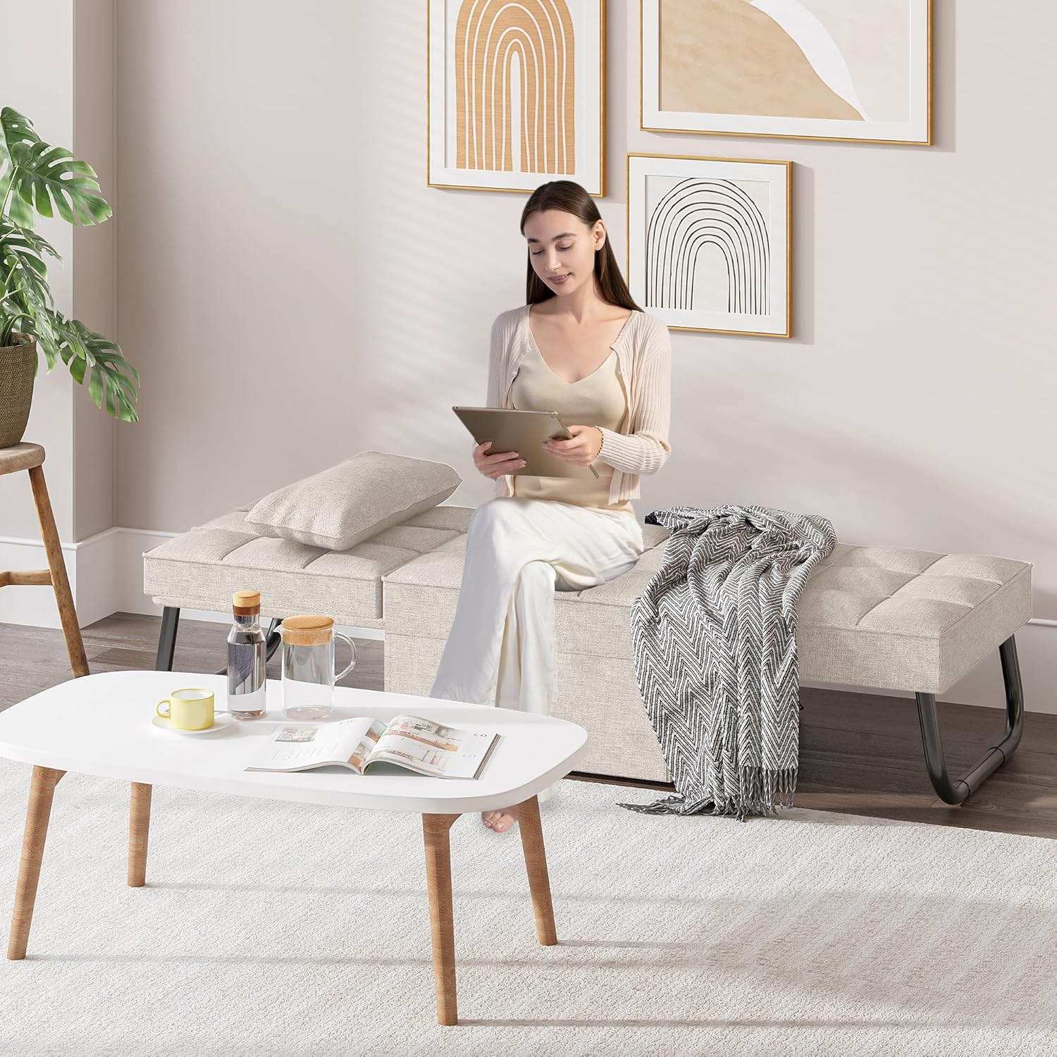 FLEXISPOT Schlafsofa, ausziehbarer Klappsessel mit Bettfunktion, Schlaffunktion, wandelbarer Schlafsessel, Belastbarkeit 300 kg, Grau