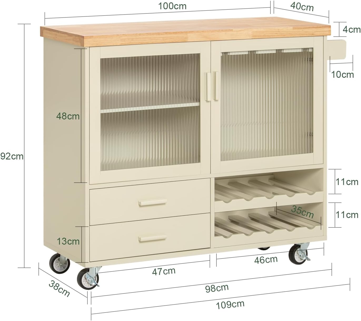 SoBuy FSB81-GR Küchenbuffet mit Mikrowellenfunktion für Esszimmer, Eingangsbereich und Wohnzimmer, mit 2 Türen, 2 Schubladen und 1 offenem Fach, Grün, 120 x 40 x 90 cm, EN