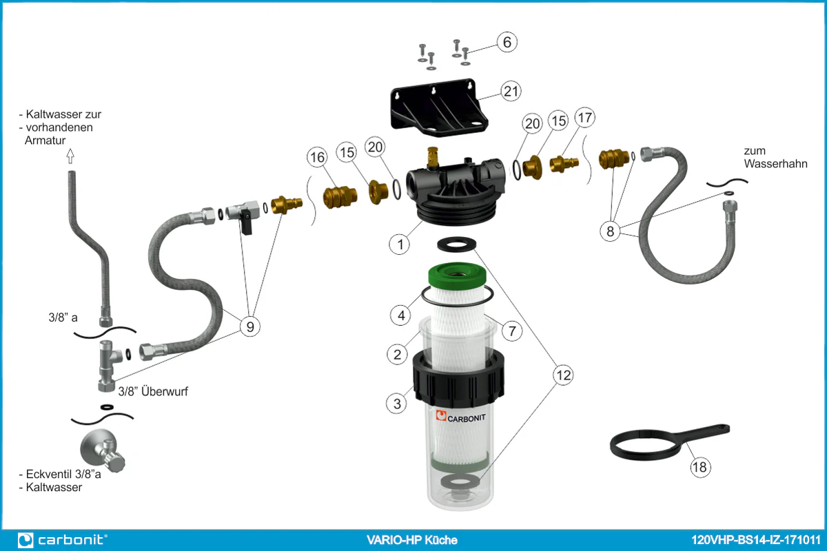 Carbonit VARIO-HP Cuisine 2025 – Kompakter und sparsamer Untertisch-Wasserfilter. Armatur nicht im Lieferumfang enthalten.