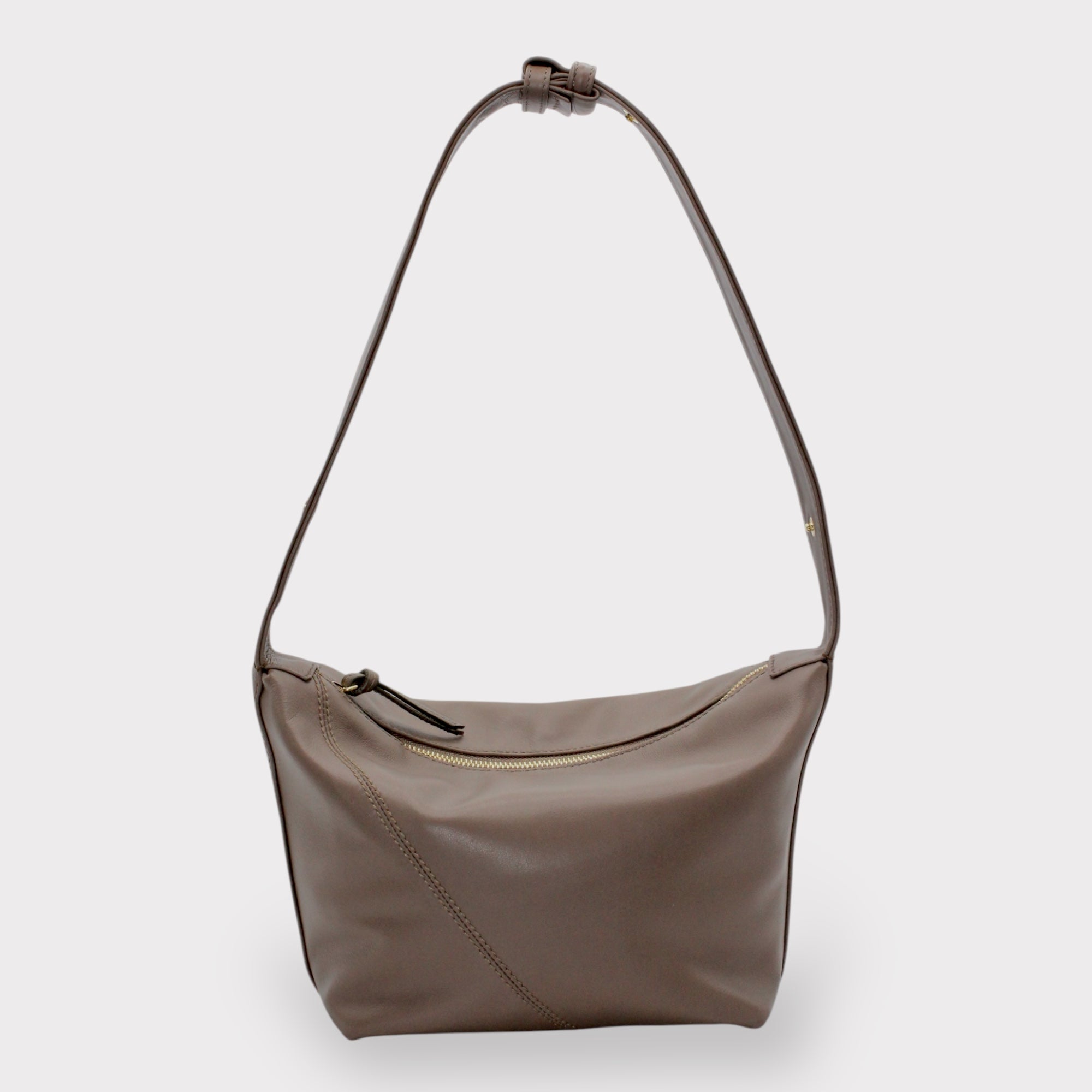 Evy - Genuine Leather Pouch Shoulder Bag - Taupe
