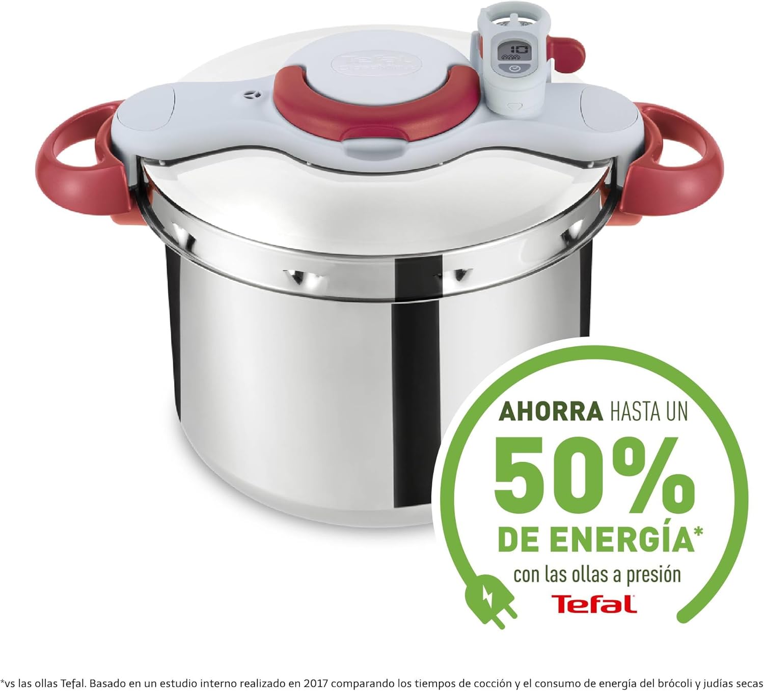 Tefal P47051 Clipso Minut Duo Aluminium-Schnellkochtopf mit 5 Sicherheitssystemen und einfacher Einhandbedienung, Grau/Rot, 5 l