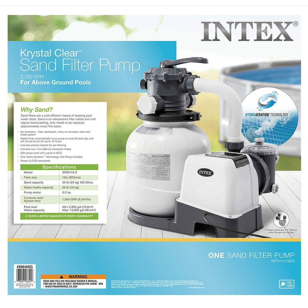 Pompe de filtration à sable pour piscine hors sol Intex 2100 GPH avec aspirateur automatique (modèle 2025).