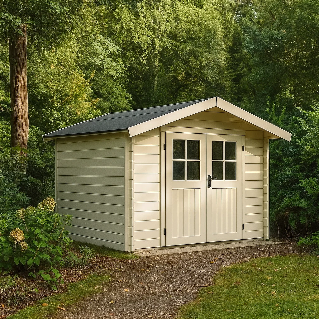 Abri de jardin rectangulaire en bois, couleur ivoire, toit à deux pans, autoportant, 250 x 300 x 230 cm, pour le rangement extérieur - huLSs4wAK4UG