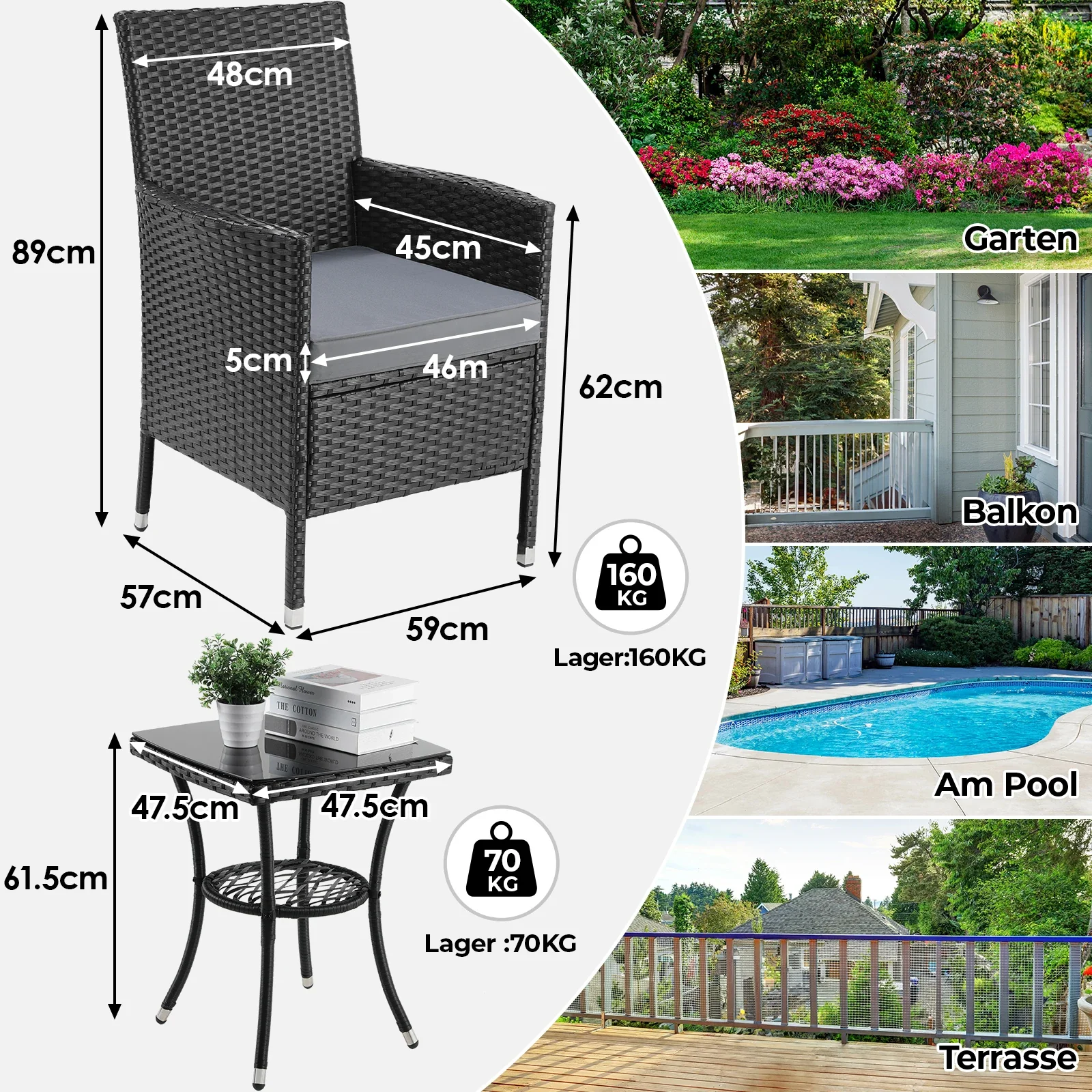 Ensemble de mobilier de jardin en rotin 3 pièces 2025 – Ensemble de sièges élégant pour balcon, terrasse et jardin