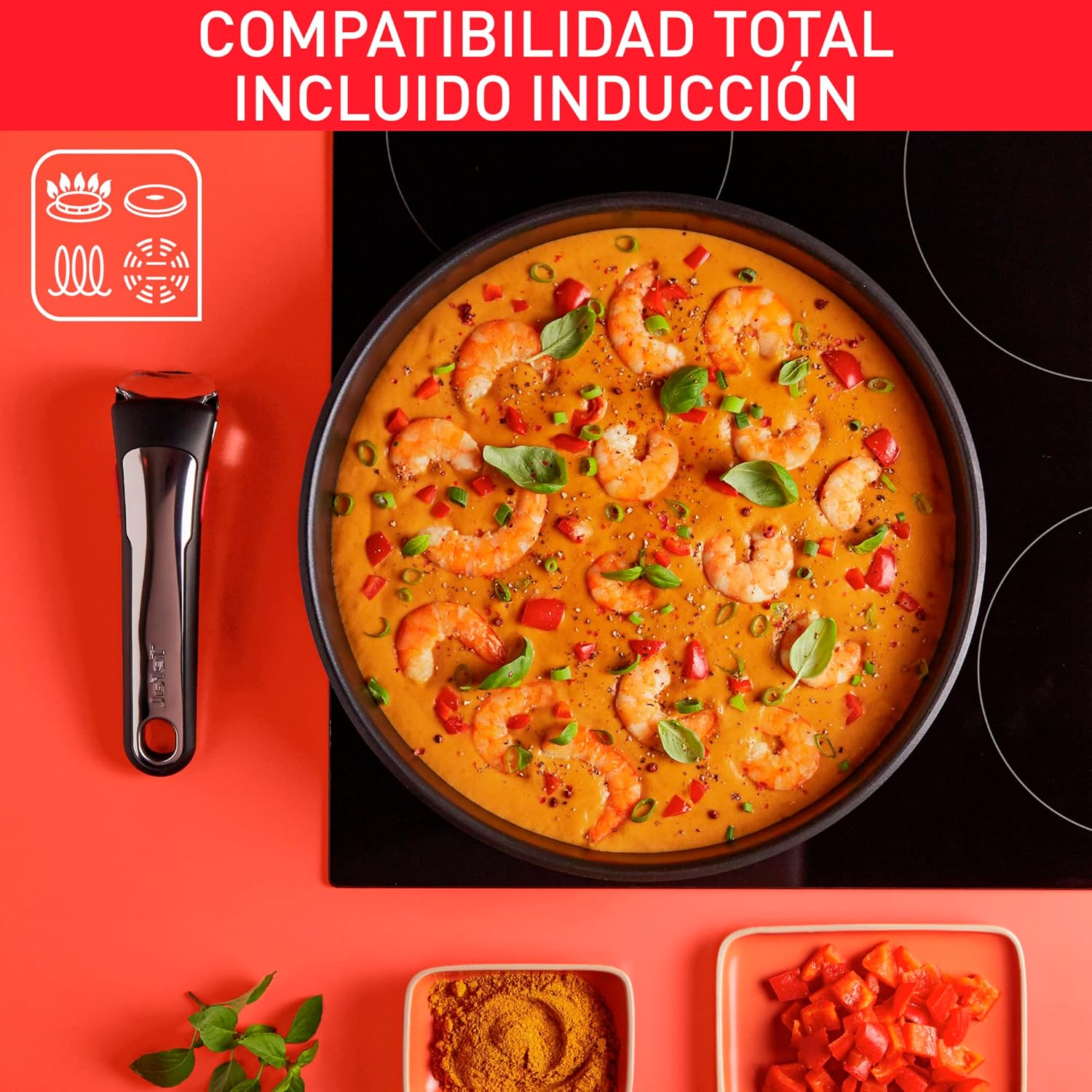 Tefal Ingenio Preference On Set: 2 Bratpfannen (24/28 cm) + 2 Stielkasserollen (16/20 cm) + 24 cm Topf + 26 cm Wok + 2 abnehmbare Griffe + 5 Zubehörteile | Induktionsgeeignet, antihaftbeschichtet, PFOA-frei