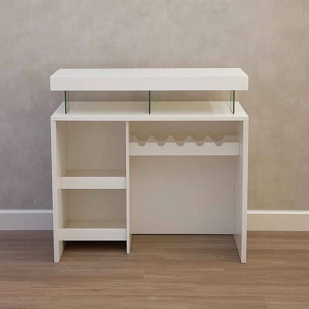 Meuble bar avec compartiments et éclairage LED intégré, intérieur en MDF blanc et verre trempé, 120×60×110 cm - G66x7NXT7450