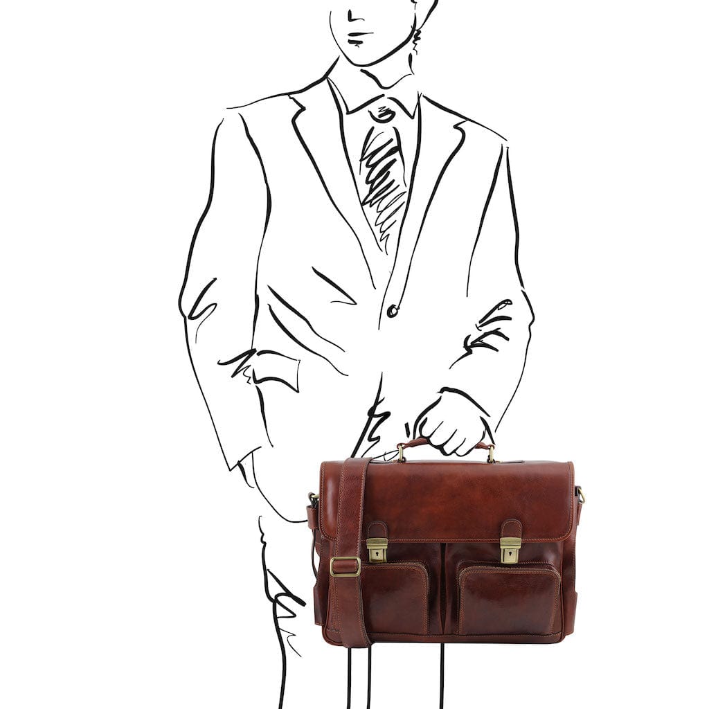 Ventimiglia - Leather multi compartment briefcase with front pockets | TL142069