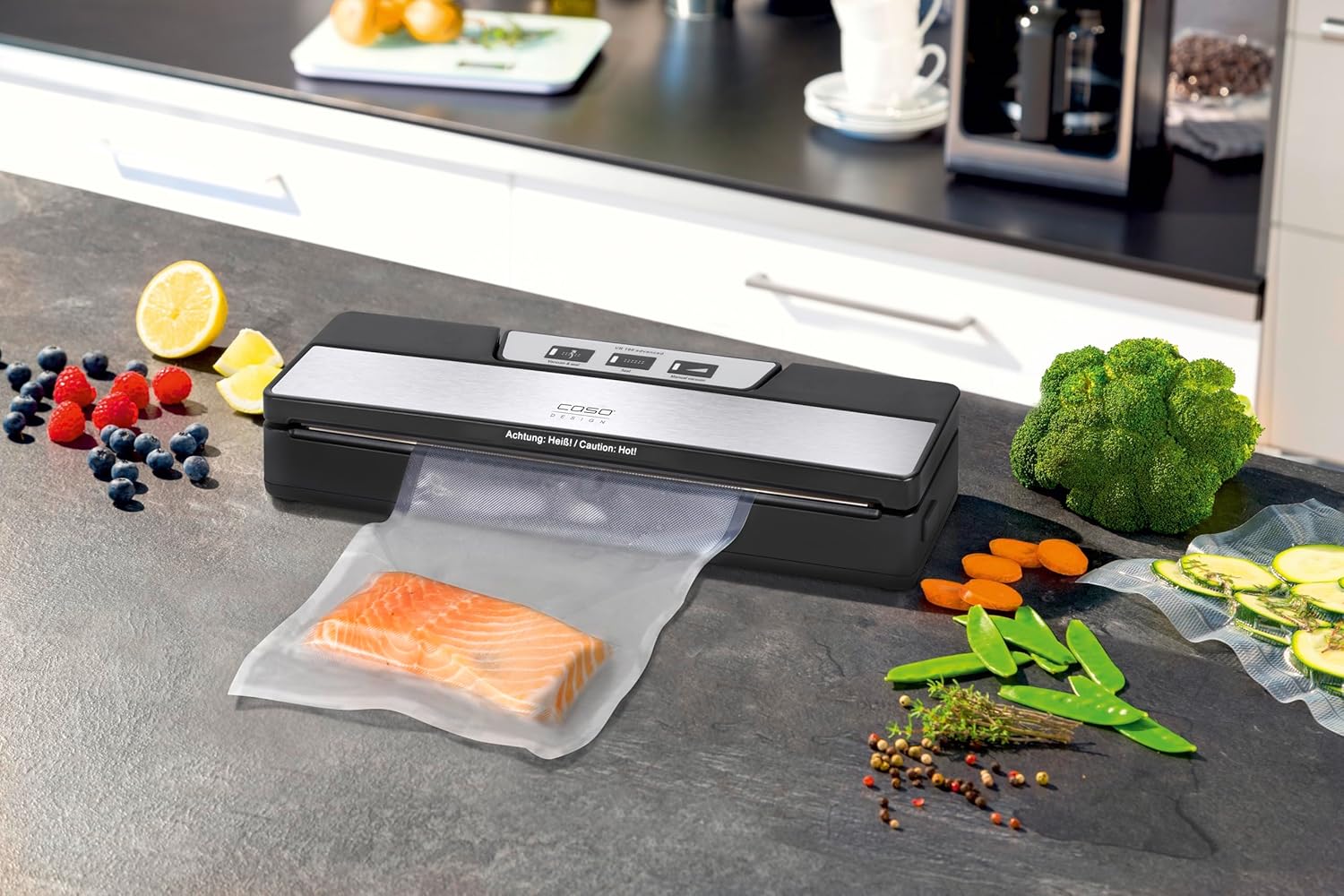 CASO VRH 790 Advanced Pro – Hochwertiger Vakuumierer für den privaten und professionellen Einsatz – Bis zu 200 Vakuumierzyklen in Folge möglich – Automatisches Vakuumieren von Flüssigkeiten – Edelstahl