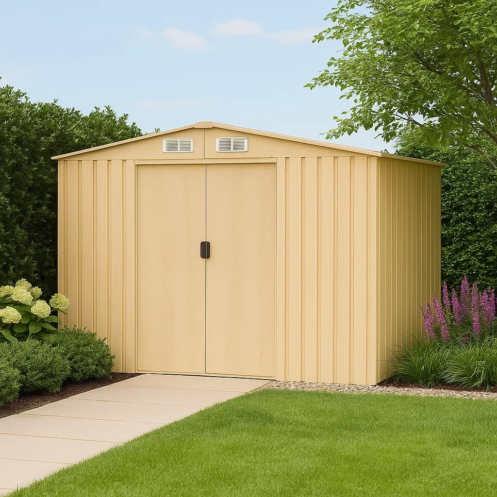 Abri de jardin en acier galvanisé imitation bois, 8,1 m² - BXLpySX147oa