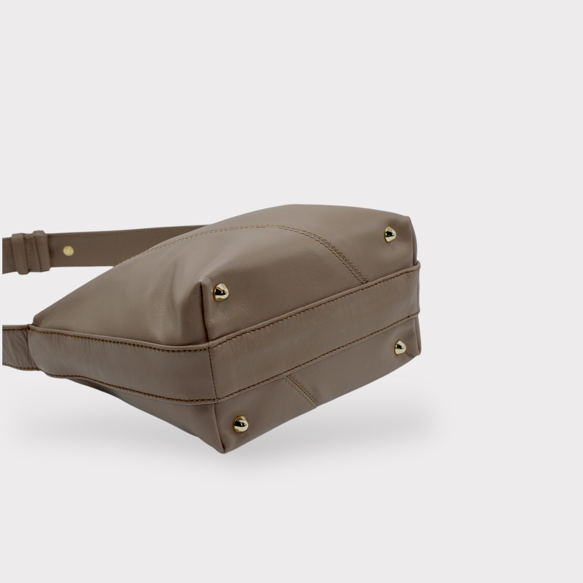 Evy - Genuine Leather Pouch Shoulder Bag - Taupe