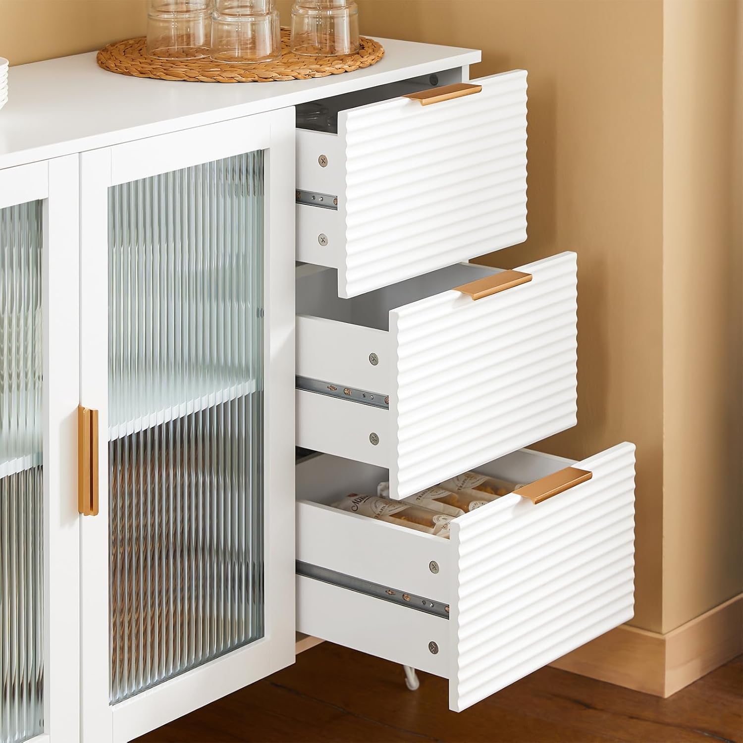 SoBuy FSB81-GR Küchenbuffet mit Mikrowellenfunktion für Esszimmer, Eingangsbereich und Wohnzimmer, mit 2 Türen, 2 Schubladen und 1 offenem Fach, Grün, 120 x 40 x 90 cm, EN