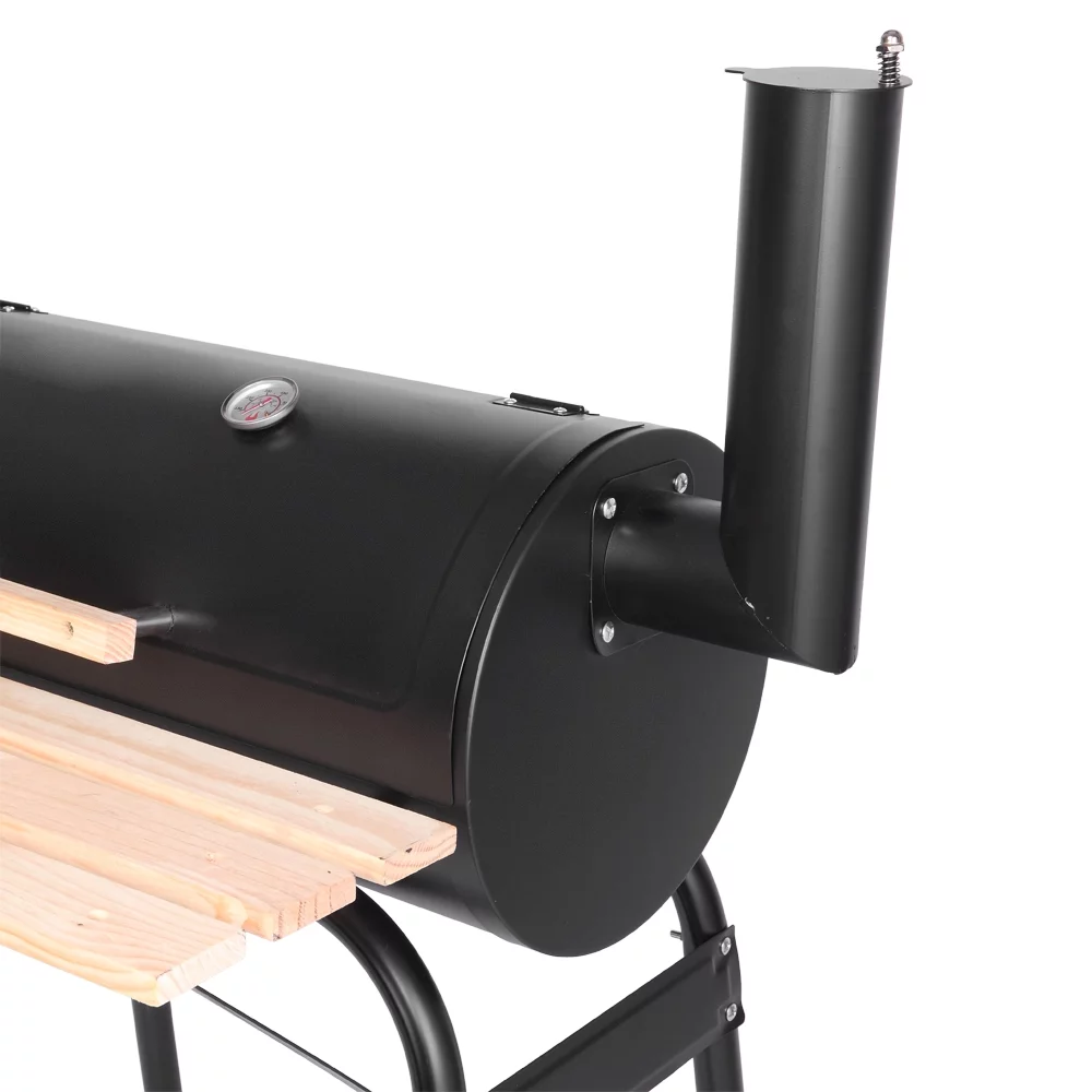 UBesGoo tragbarer Holzkohlegrill mit seitlichem Räuchereinsatz aus Stahl für Camping. Schwarz.