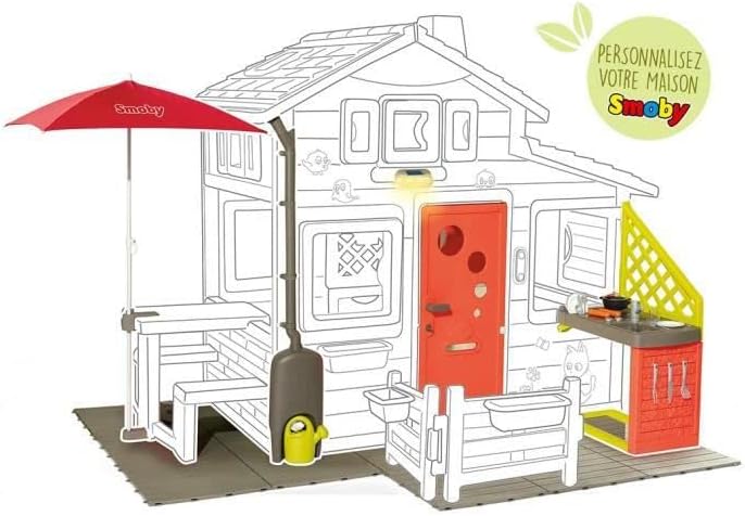Smoby Life - Friends House EVO Spielhaus mit 2 Türen, 6 Fenstern und abnehmbarem Picknicktisch – Hergestellt aus recyceltem Material, UV-Schutz, für Kinder ab 3 Jahren (7600810208)