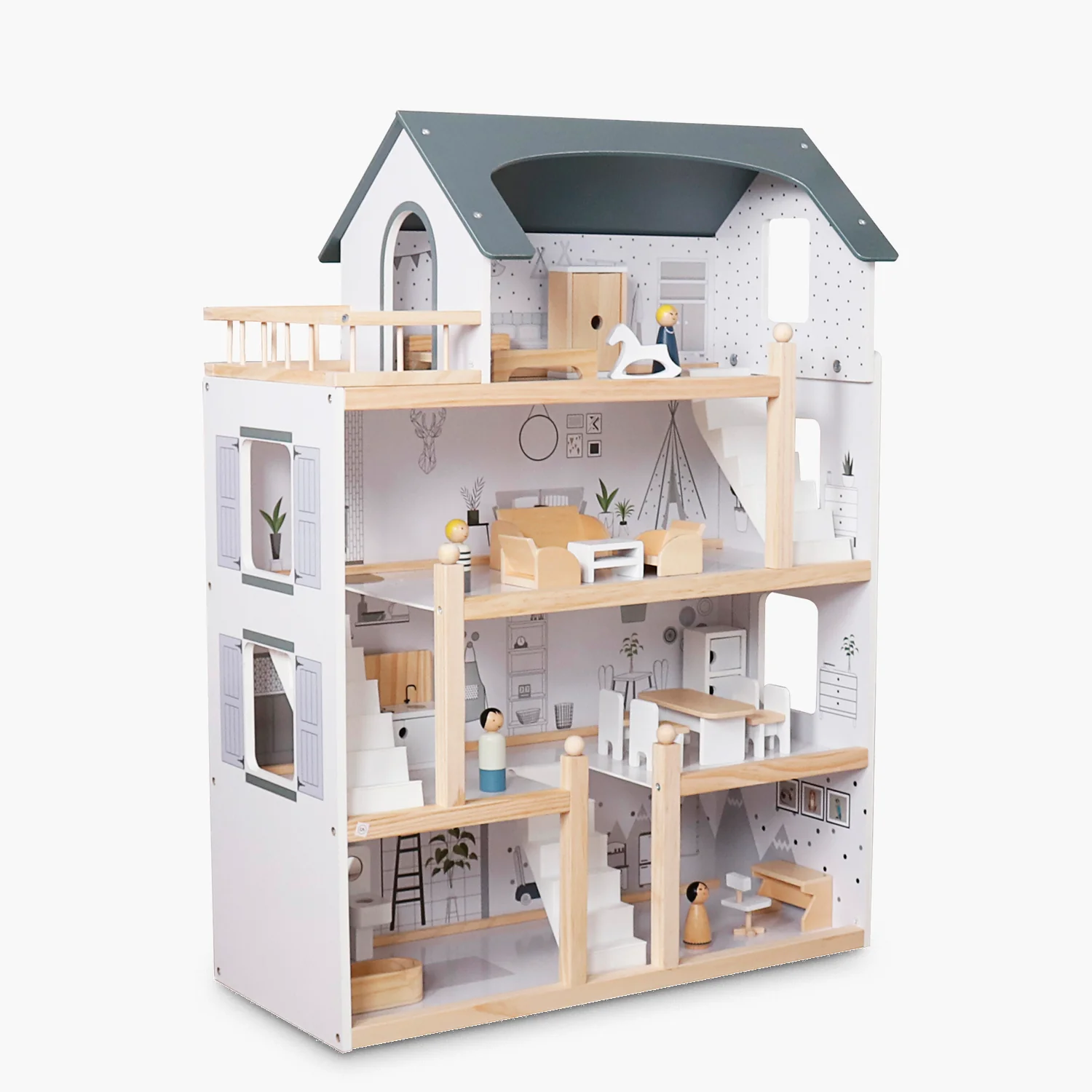 2025 Agustina flerfarvet trædukkehus til børn