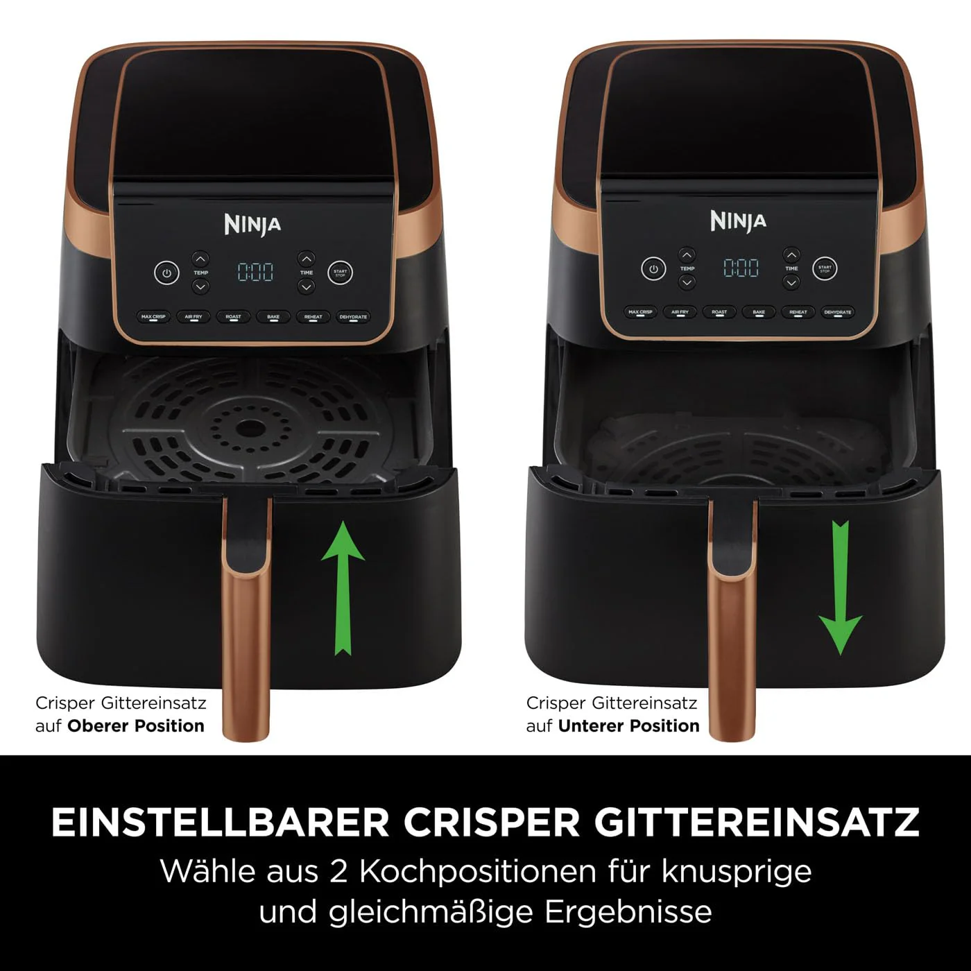 2025 Ninja MAX PRO Airfryer. 6,2 L Sort/Kobber. AF180EUCP + Ninja StaySharp Knivsæt Hvid. K62006EUWH + Ninja Foodi ZEROSTICK 28 cm Stegepande. Grå. C30028EU