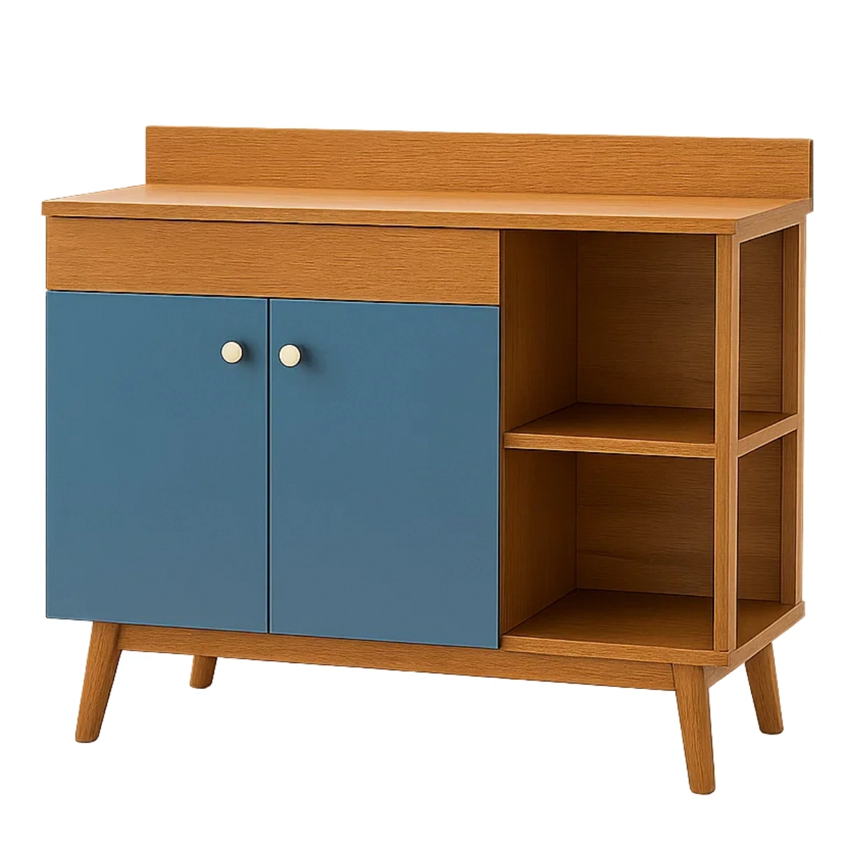 Rechteckige Kücheninsel mit Regalen und MDF-Schrank, Eiche und Blau, ohne Rollen, 100 x 40 x 85 cm, für die private Küche. - VxsES9DwARkS