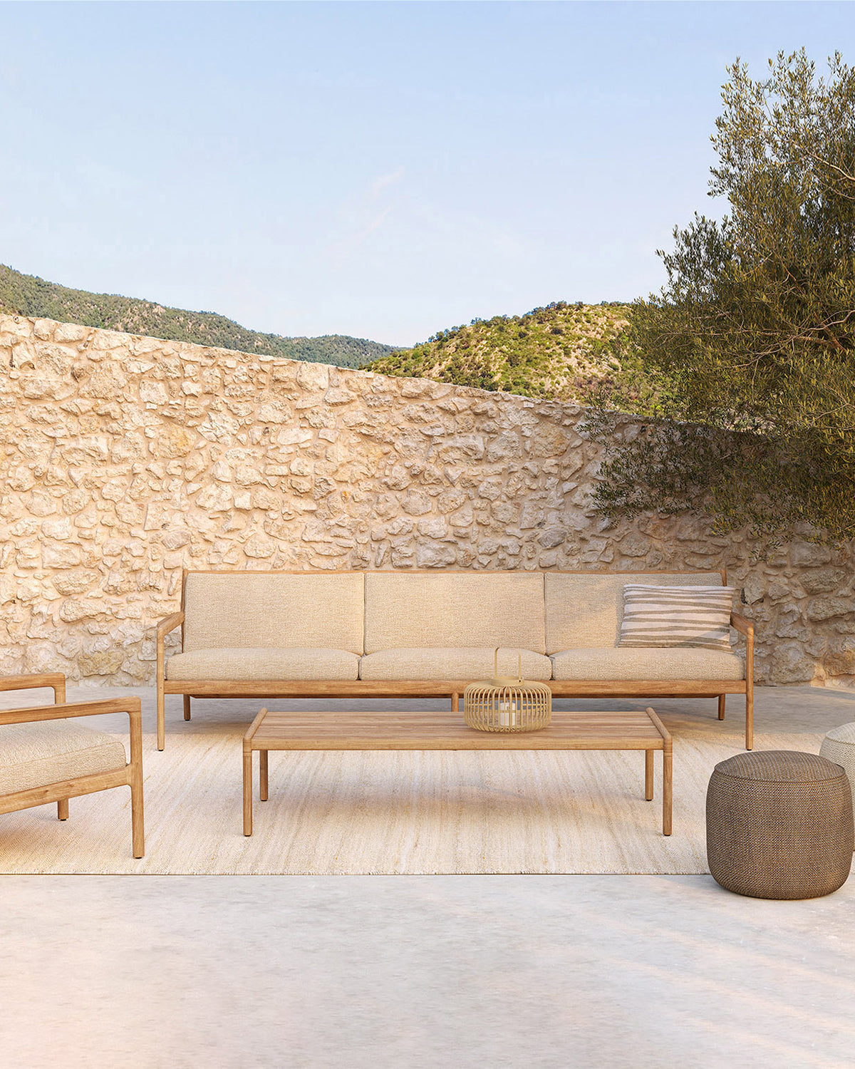 Sofá Jack de 3 plazas para exterior - Teca con acabado natural