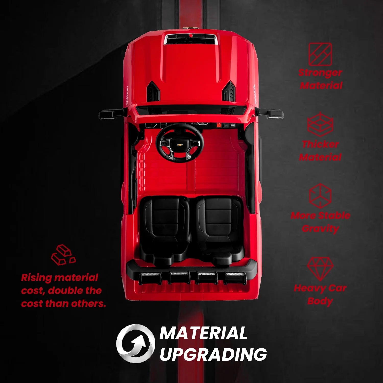 Track 7 24V Elektro-Kinderauto, lizenziertes Silverado HD Pickup-Truck-Modell für 2 Passagiere, Fernbedienung, Musik, ABC, Rot