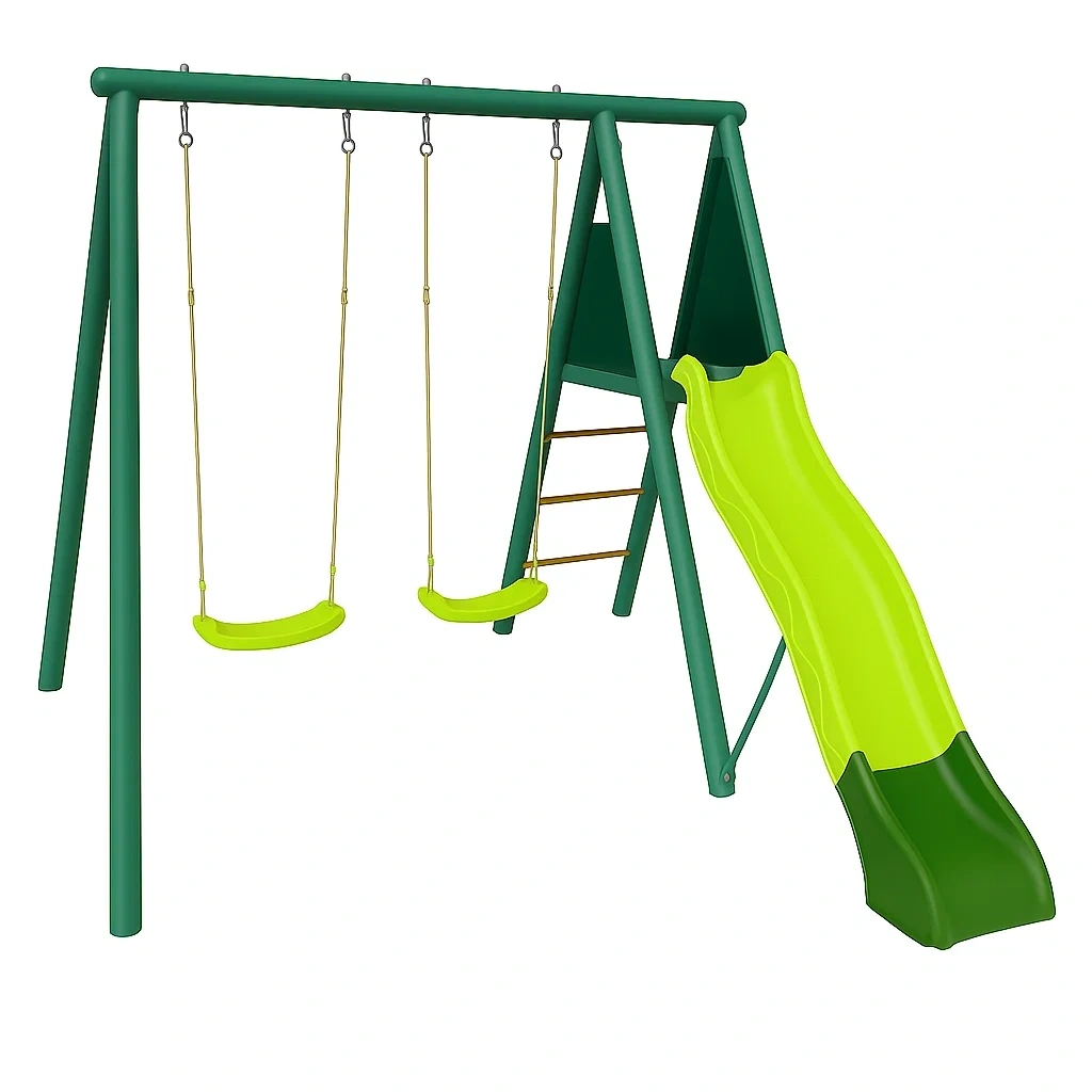 Balançoire pour enfants 295 x 185 x 195 cm, acier/plastique vert/jaune - QAjcwILW30Nx