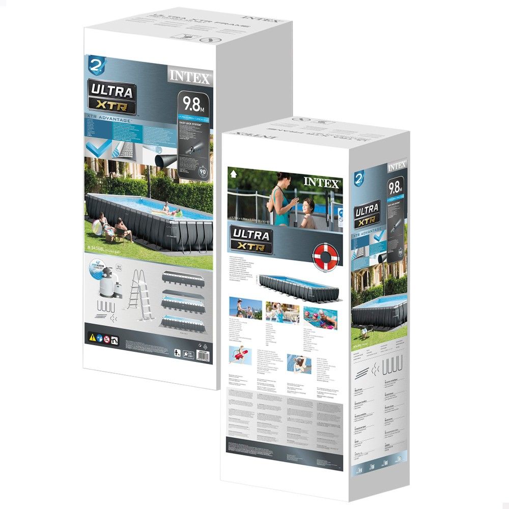 Piscine tubulaire rectangulaire amovible en PVC Intex 975 x 488 x 132 cm Gris foncé avec purificateur