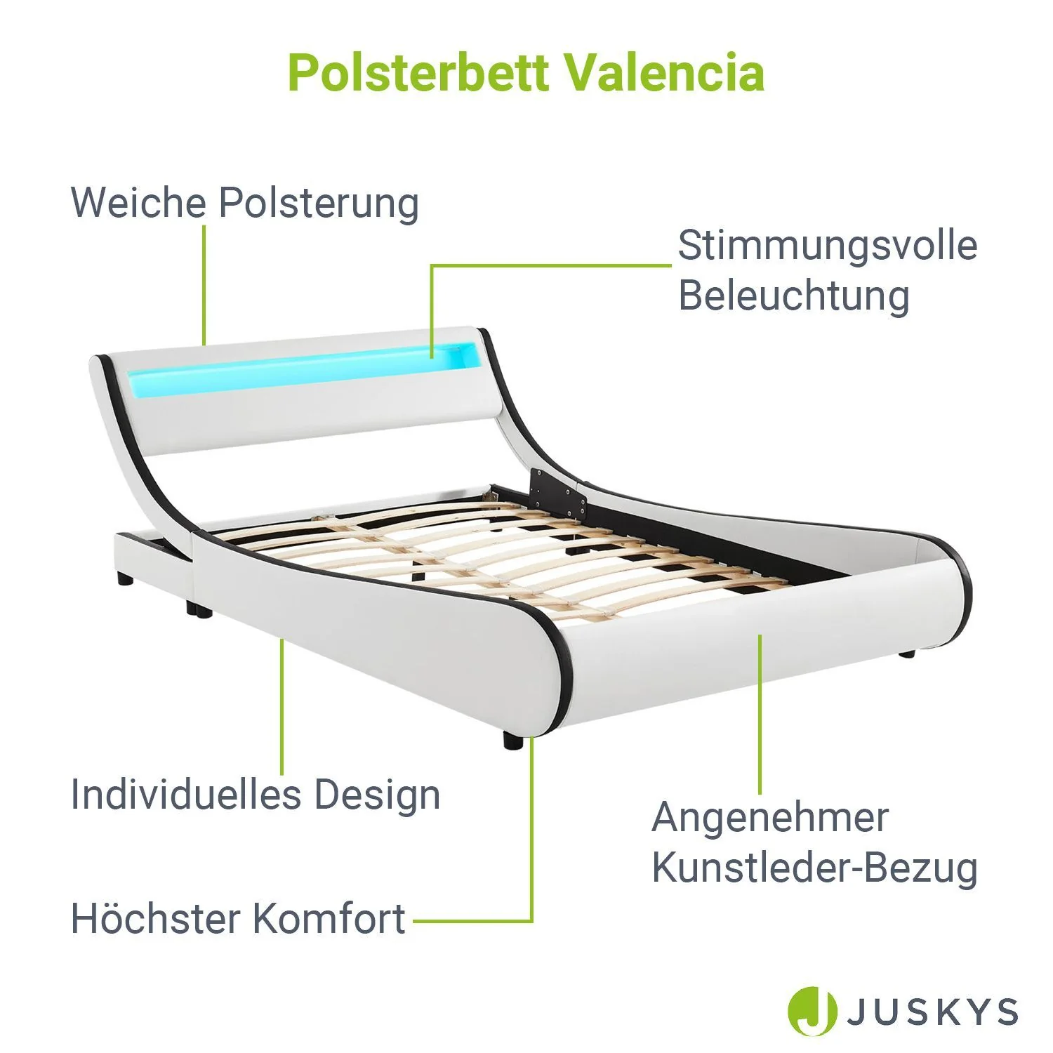 Lit capitonné Valencia 2025, 140 x 200 cm, blanc