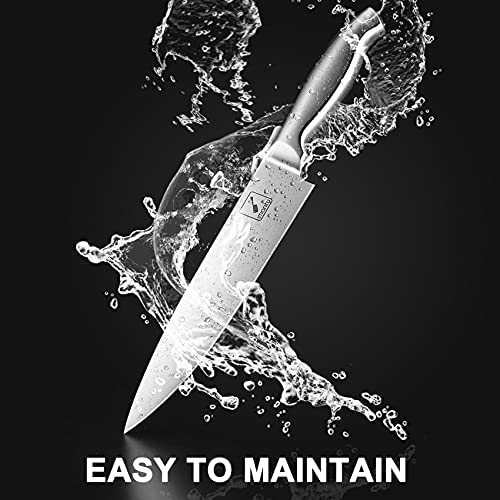 Køkkenknivsæt med blok, imarku 15 stykker tysk højkulstofstål, knivsæt med indbygget sliber, sølvfarvet