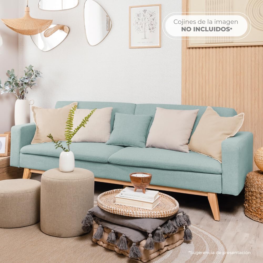 Don Descanso Reine 3-Sitzer-Schlafsofa, Stoffbezug, Click-Clack-Öffnungssystem, Sofa-Maße: 201 x 73 x 79 cm, Bett-Maße: 201 x 99 x 42 cm, inklusive 2 Kissen, Hellgrau