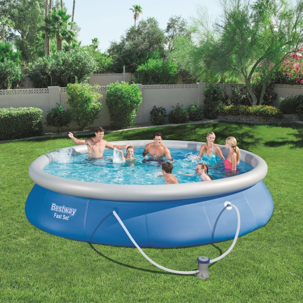 Vidaxl Fast Set aufblasbarer Pool Bestway mit Pumpe Blau Ø457x84 cm