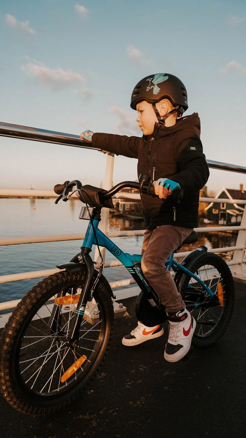 Vélo enfant 2025 de 16 pouces avec stabilisateurs amovibles. Pour les enfants de 4 à 5 ans. Bleu et noir.